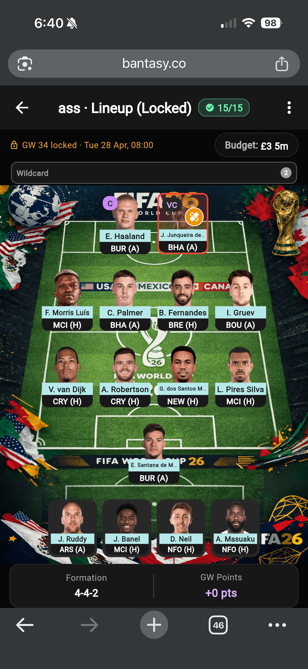 Bantasy lineup builder with formations